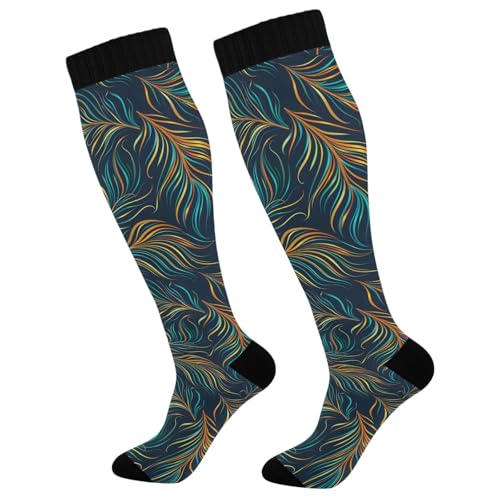 ALAZA Athletic Compression Socks Knee High Socks Stockings for Women Peacock Feathers Running Circulation Sport Football
