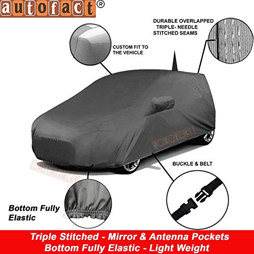 Image of Autofact Car Body Cover with Mirror Pockets Compatible for Hyundai I20 Active (Triple Stitched, Bottom Fully Elastic, Black Color)