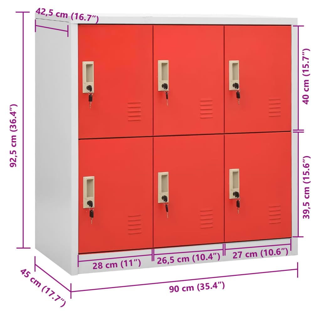 vidaXL Armario Taquilla Casillero Escuela Libros Archivos Almacenamiento Oficina Archivador Habitación de Acero Gris Claro y Rojo 90x45x92,5 cm