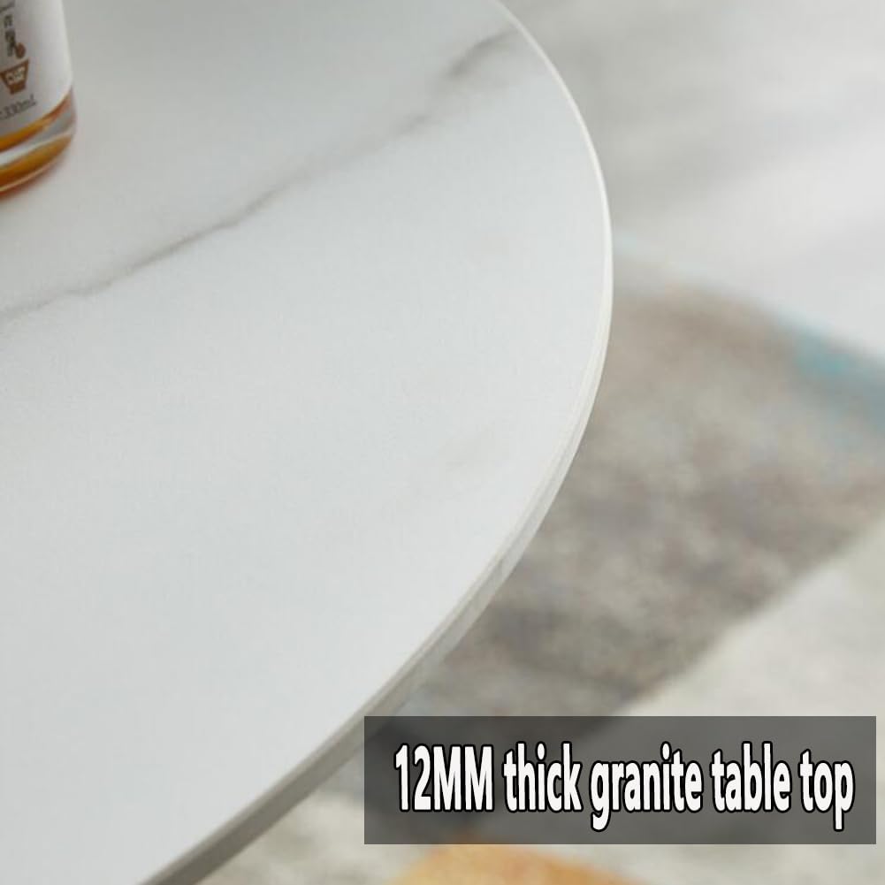 Mesa de comedor redonda moderna de tulipán, parte superior de granito con pedestal de metal para cocina y comedor, mesa de café, mesa auxiliar de ocio/blanco/60 cm