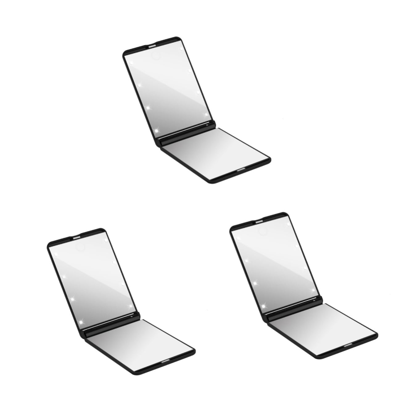 Healeved 3piezas Espejo De Maquillaje Led Compacto Espejo Portátil Luces Rotación De Grados y Diseño para Viajes y Uso Diario Negro