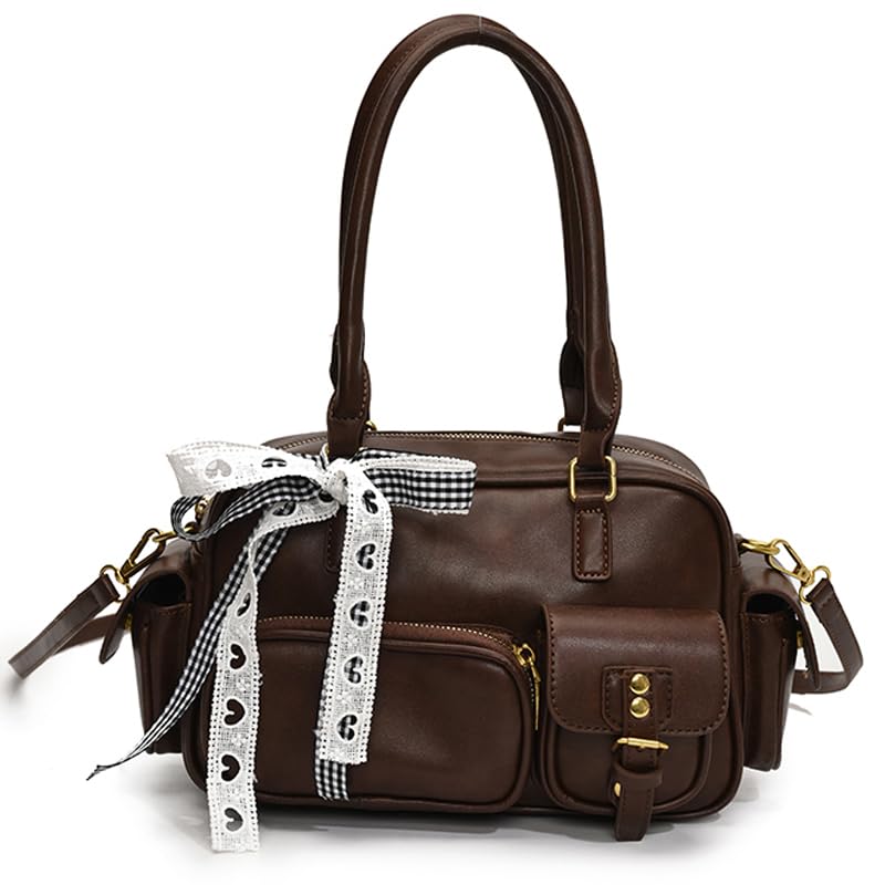 Y2K Shoulder Bag PU Leather Top Handle Bag Multiple Pockets Underarm Purse Crossbody Bag for Women