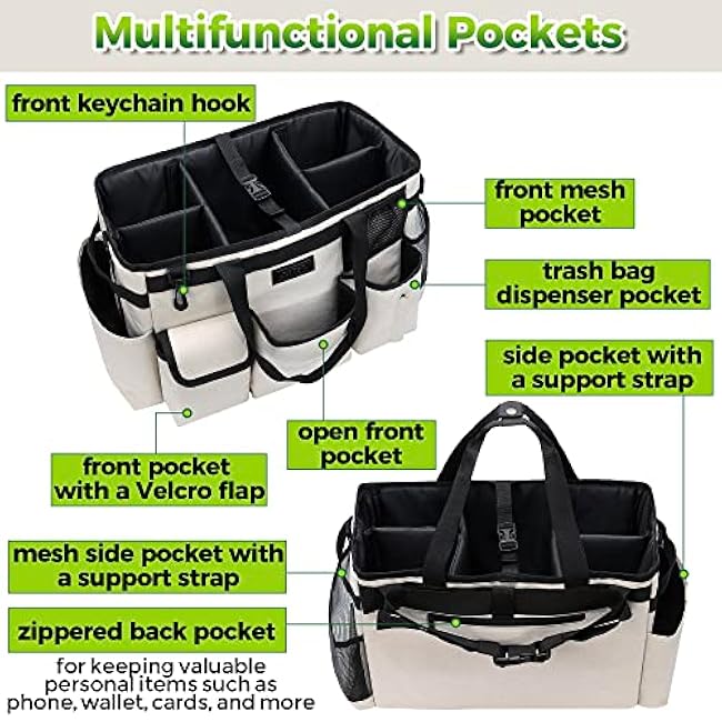 Cleaning Caddy Organizer Large Caddy Bag for House & Bathroom Cleaning Supplies 15 x 8 x 10.5 inches Beige