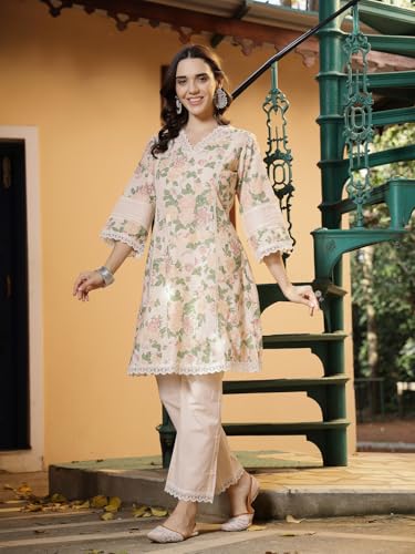 Image of Stylum Women's Floral Printed Cotton Kurti Pant Set