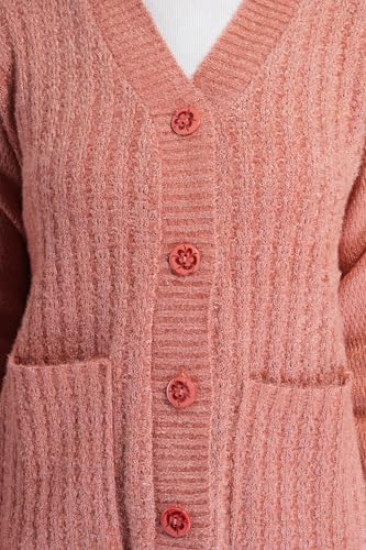 Image of MANRA Women's Woolen V-Neck Buttoned Full Sleeve Cardigan Self Design Soft Wool Fabric Winter Wear Pure Wool Sweater Fully Warm with Front Pockets Stylish Cardigan