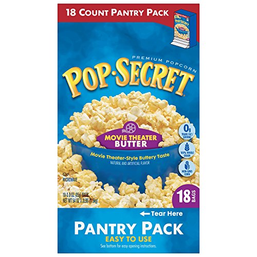 Pop Secret Popcorn, Movie Theater Butter, 3 Ounce Microwave Bags, 18 Count Pantry Pack