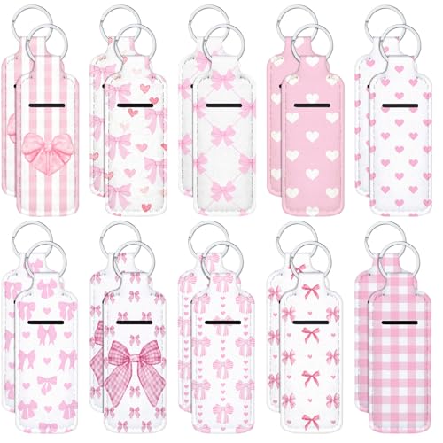 Ctosree 20 Pcs Valentines Day Team Gifts Bulk Coquette Bow Lipstick Holder Keychain Bulk Galentines Birthday Party Favor(Pink Coquette Style)