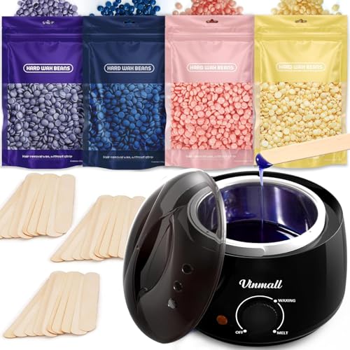 Calentador de Cera Depilatoria para Mujer y Hombre: Maquina de Cera Caliente para Depilar, 400g Cera Depilatoria para Todo Cuerpo, Zona Intima, Cejas, Facial, Piel Sensible, para Casa y Centro Belleza