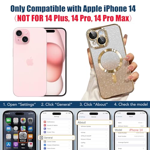 Image of Misscase Compatible with iPhone 14 Magnetic Glitter Case with Camera Lens Protector Full Protection Case Compatible with MagSafe Elegant Anti-Scratch Case Cover for iPhone 14 Gold