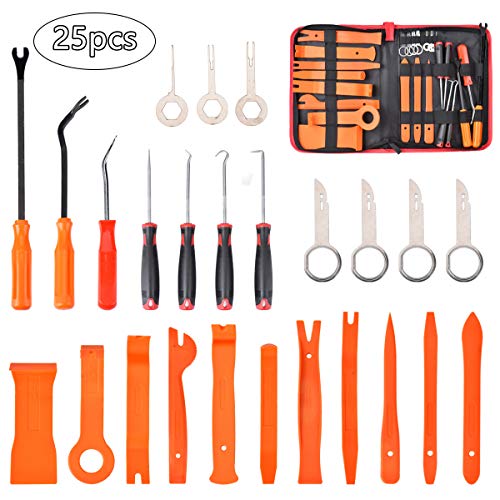 Wuudi Herramientas de eliminación de molduras para automóviles, Kits de Herramientas de modificación de molduras Interiores para Puertas de Radio de Audio automático, Plástico, Naranja, 25 Piezas