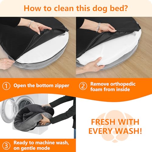 Dwanton Orthopedic Dog Bed for Medium Dogs with Gel Memory Foam, Waterproof Dog Sofa, Washable Pet Bed with Four Sided Bolster Cushion, Removable Cover & Non-Slip Bottom, 35", Dark Gray - Image 8