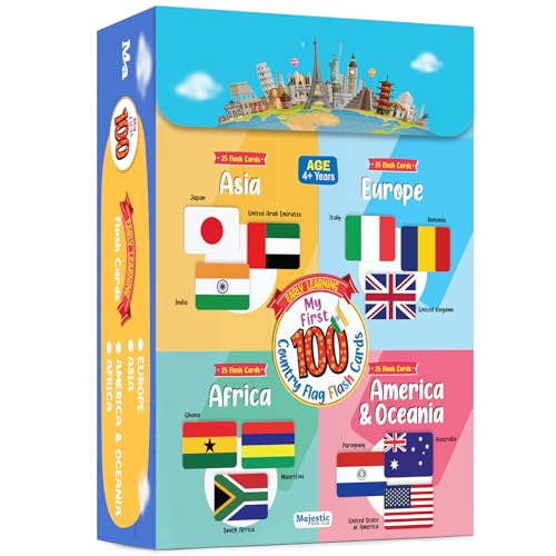 Image of Country Flag Flashcards for Kids Ages 3+ | 100 Educational Cards with Capitals, Currencies, Continents & Languages | Early Learning Montessori Toy | Fun Birthday Gift for Boys & Girls