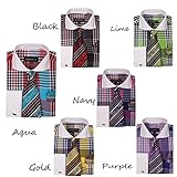 George's Big Plaid Pattern Dress Shirt Woven Tie & Hankie & Cuffs AH626