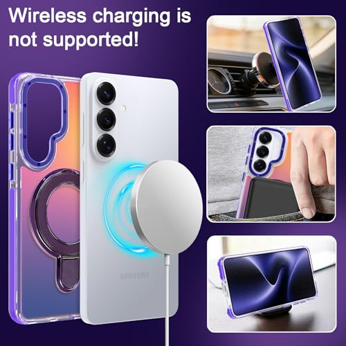 Image of Magnetic for Samsung Galaxy S26 Plus Case with Stand [Compatible with Magsafe] [Cute Fluorescent Design] [1 Screen Protector] Slim Translucent Matte Case for Galaxy S26 Plus 6.7 inch, Purple