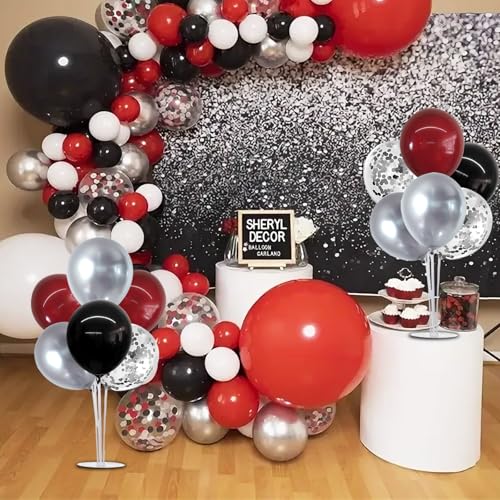 Image of TONIFUL 4 Set Burgundy Red Black Silver Balloon Stand Centerpiece for Table