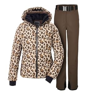killtec Damen Skianzug Größe 36 - aus Skijacke leopard und Softshell Skihose dunkelbraun - mit 10000mm Wassersäule - wasserdicht, atmungsaktiv