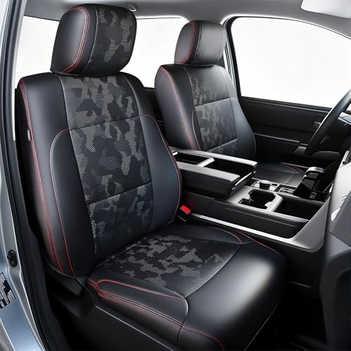 Carlimeki Leather Seat Covers Custom Fit for Tundra 2026 2025 2024 2023 2022 CrewMax SR SR5 Limited Platinum 1794 Edition TRD Pro Capstone - Premium Faux Leather Fully Covered - Camo Black