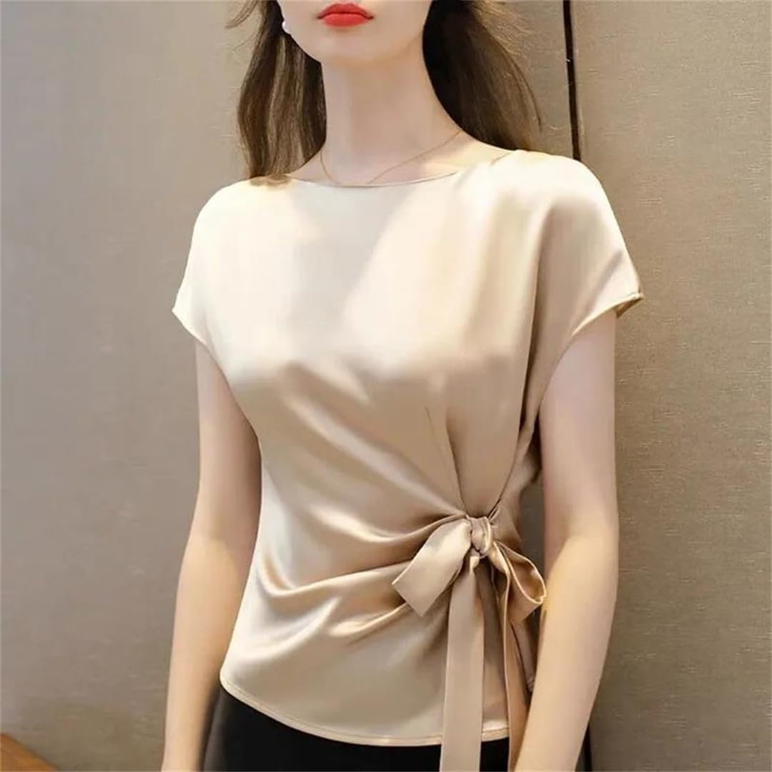 Camicetta da donna in chiffon in raso stile coreano con lacci
