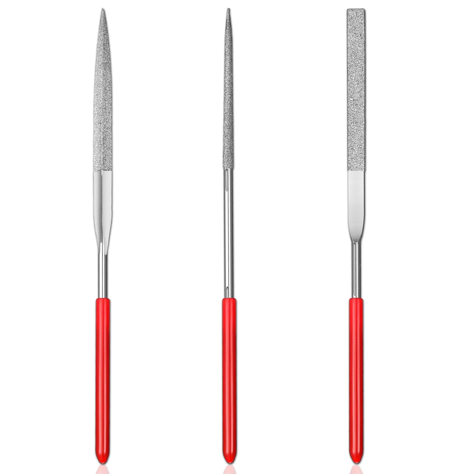 Qttvbtna Red 3 Pcs Mini Diamond File Set, Miniature And Model Files Diamond Needle File Set Of Round File, 3 Kinds Of Mini Needle Files Tools Mixed Style Set For Jewelers Diy Wood Carvings