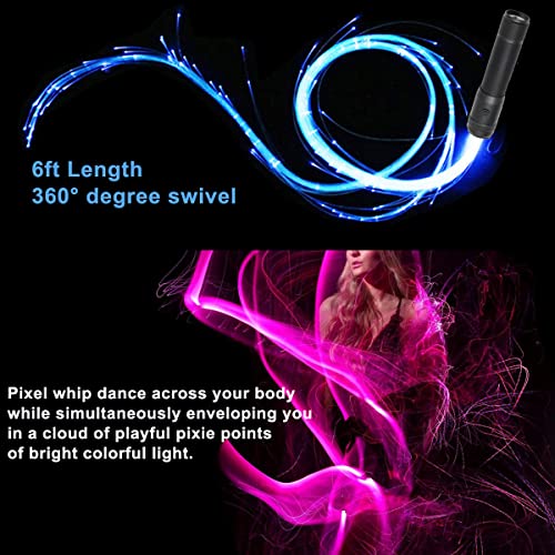 Image of Fiber Optic Dance Whip Rechargeable, AZIMOM Space Whip 6ft 360 Swivel 36Mode Pixel Flow Whip Rave Toy Light Up Whip for Party Dancing EDM Music Festival Show