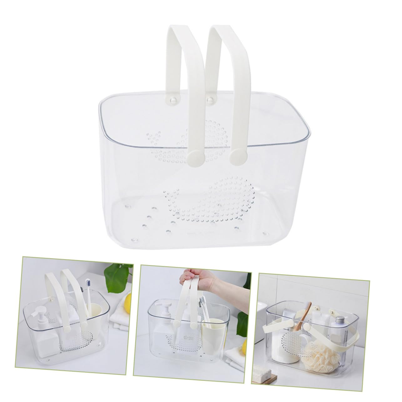 Cesta de Plástico con Asa para Baño, Color Claro, Cesta de Drenaje | Baño Cestas, con Diseño de Drenaje y Asas Ergonómicas, Gran Capacidad para Jabón y Gel de Ducha