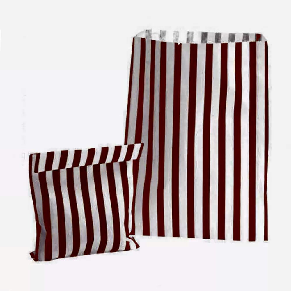 Sabco - 100pcs Striped Paper Bags - Pick N Mix Bags (Brown, 7x9")