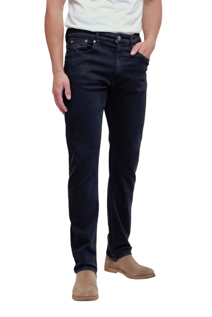 KAM Jeans Regular Fit Zip Fly Belt Loops Pockets Casual Pants Mens 40-60W Bens (UK, Waist, 44, Regular, Regular, Blue-Black)