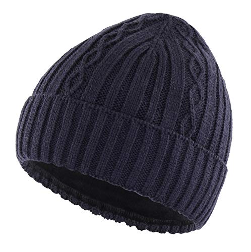 Connectyle Men's Winter Beanie Hat Cuff Beanies Cable Knit Warm Hats Fleece Stocking Caps Navy Blue