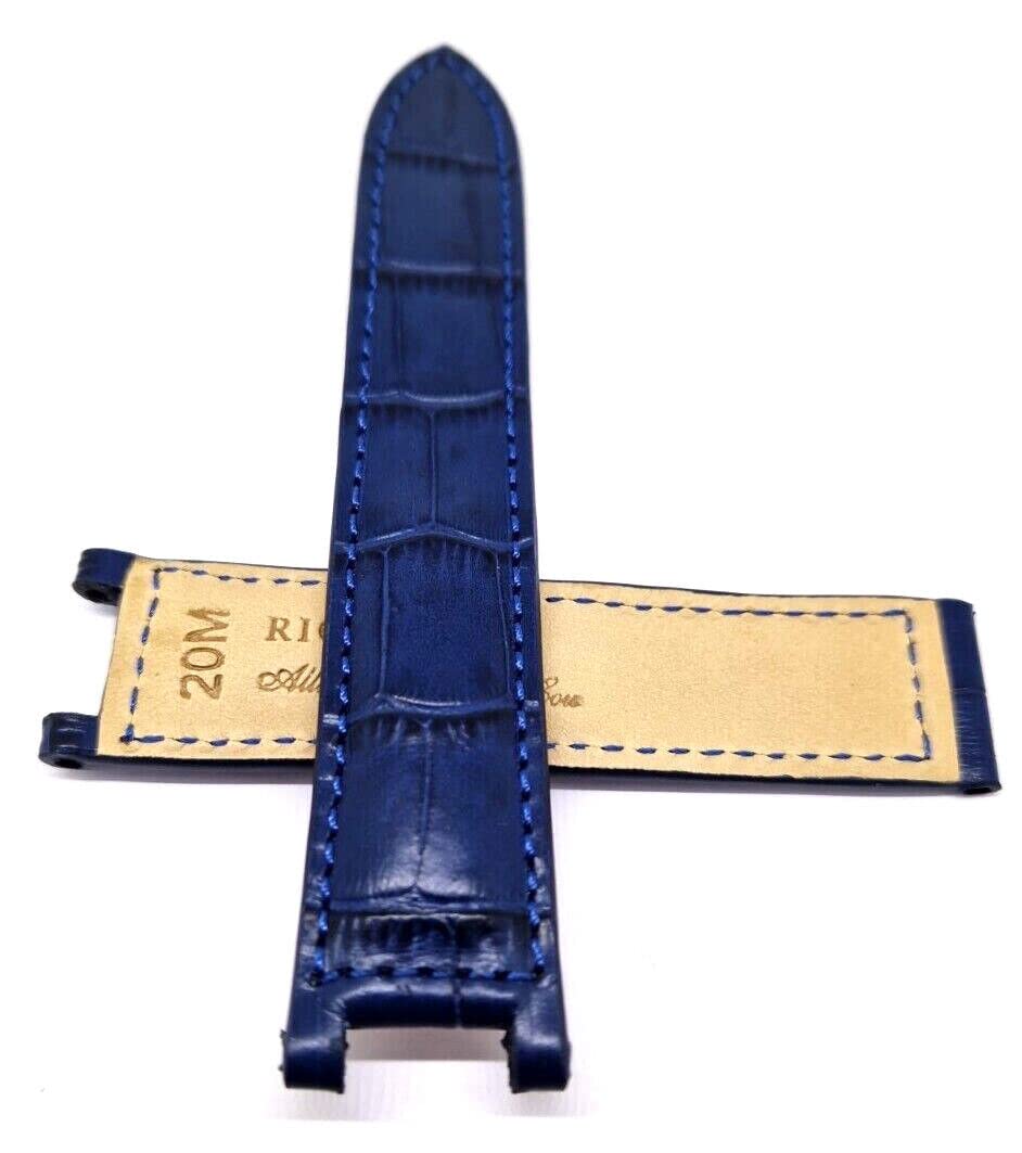 RIOS1931 Cinturino per orologio Pasha blu coccodrillo goffrato 20 mm fibbia pieghevole