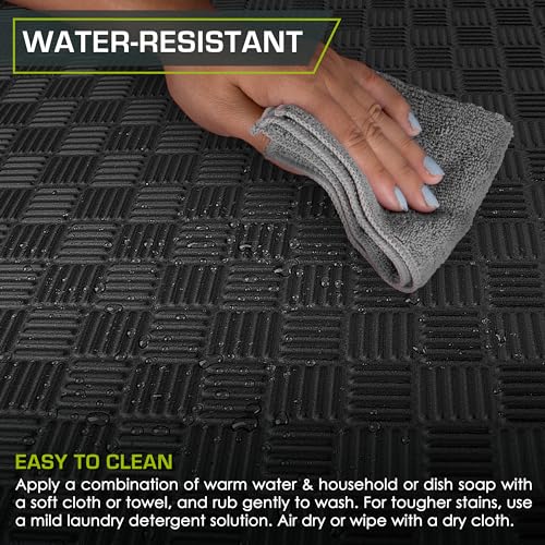 Image of ProsourceFit Exercise Puzzle Mat 1-inch, Checkered EVA Foam Floor Tiles w /Non-Slip Texture, Interlocking Design for Adjustable Gym Surfaces, Shock Absorbing, Black, 24 SQ FT - 6 Tiles
