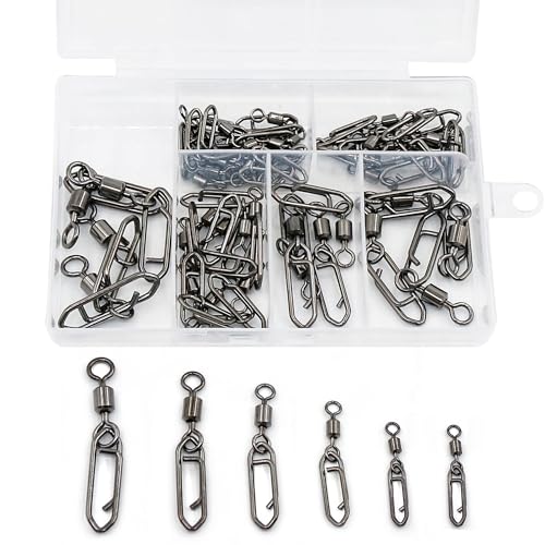 Natufish 50Pcs High Strength Fishing Snap Swivels | Ball Bearing Speed Clips with Stainless Steel | Saltwater/Freshwater Quick-Change Swivels for Lures, Tackle Clips