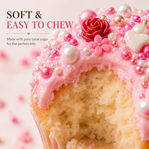 Image of Confect Sprinkle Pink Mini Roses & Lips I Silver Hearts & Vermcelli and White Pearls | Sprinkles for Baking & Cake Decorative | Baby Shower Sprinkles | Vegan, Gluten-Free, Nut-Free, Soy-Free, Dairy-Free -140 Gms