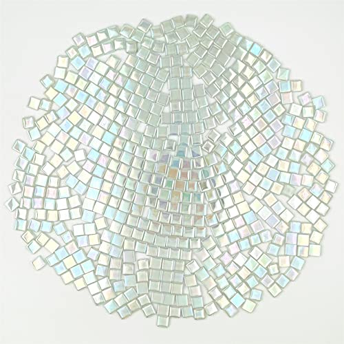 1.1Lb Square Crystal Mosaic Tiles, Iridescent Mosaic Glass Tiles For Crafts, Mosaic Pieces Diy Hobbies Children Handmade Jewelry Art Decoration Gifts,525 Pieces (Milky) #TOP12