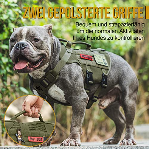 OneTigris Hundegeschirr Mittelgroße Hunde, AIRE MESH Taktisches Anti Zug Geschirr mit 2 Griff Verstellbar Brustgeschirr No Pull Dog Harness Atmungsaktiv Grün M
