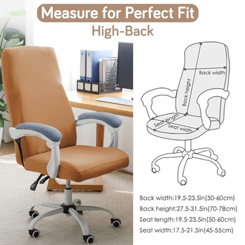Image of HOKIPO Office Chair Cover for Executive Chair (High-Back) - 140 GSM Stretchable Fabric - Anti-Slip & Washable - Fits Tall & Big Office Chairs, Caramel Brown(AR-6204-SBRN)