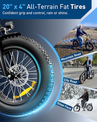 Hiboy EX6 20″ Fat Tire Electric Bike for Adults, 500W Motor 25MPH, 41 Mi Pure Electric, 48V 14.5Ah Removable Battery, Shimano 7-Speed All-Terrain Snow Beach Mountain Ebike with Front Suspension