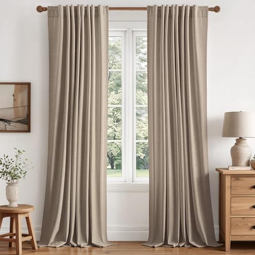 MIULEE 100% Blackout Linen Curtains for Bedroom 40W x 84L Taupe 2 Panels