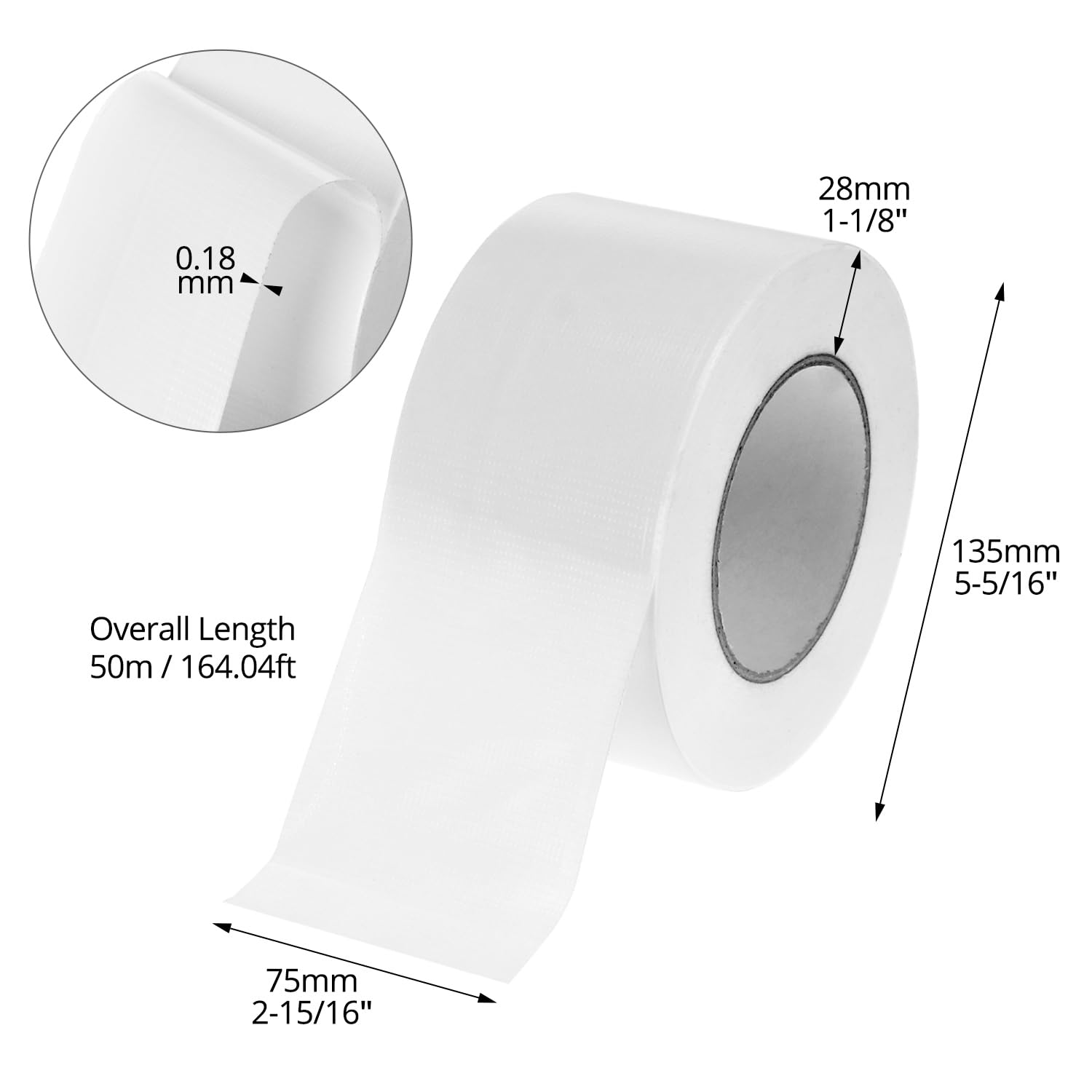 QWORK® 1 Rouleaux de scotch tissu blanc, 50 m x 75 mm, ruban adhésif toilé, ruban de réparation, adhésif puissant, résistant aux intempéries et déchirable à la main