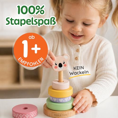 Merle Toys Holz Stapelturm ab 1 Jahr, Baby Stapelturm Holz, 100% FSC, Koala – Ansicht 2