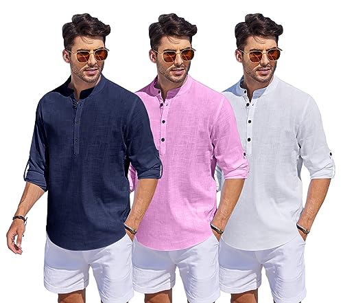 Image of Combo of Men Solid Cotton Blend Straight Kurta Shirt Pack of 3