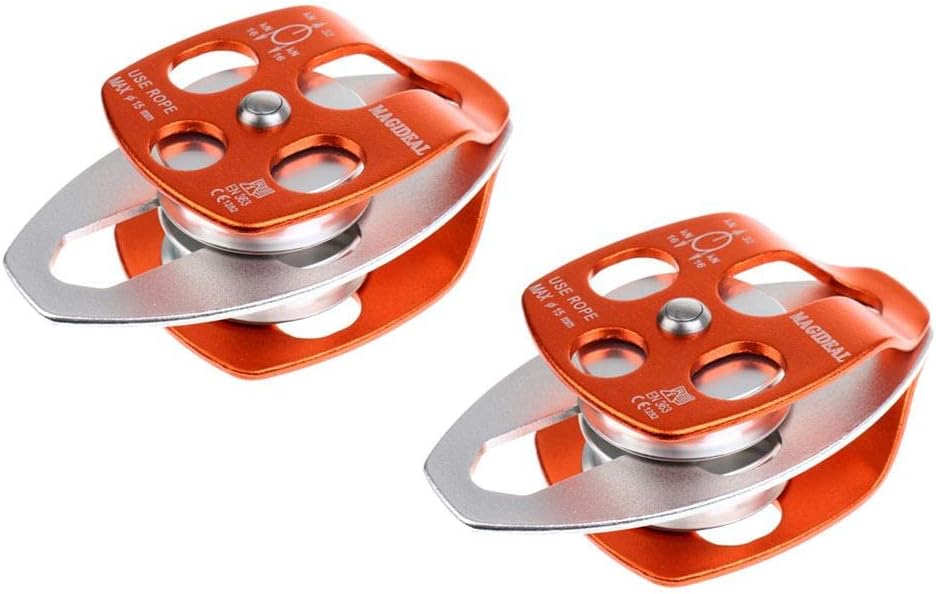 2Pcs 32kN Aluminum Twin Sheaves Mobile Pulley 15mm Rope for Climbing