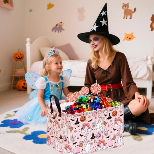 Image of Gost Pattern Halloween Storage Basket Shelf Basket Storage Bin, Nursery Basket Organizer Box for With Handles for Room Deco