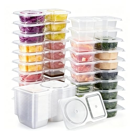 Quixotical 20 PCS Double-Compartment Snack Pack Containers Reusable Snack Pots with Lids Portable Food Storage Boxes for Home Camping & Lunch