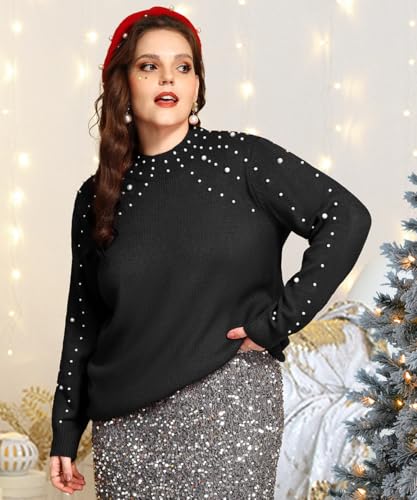 RITERA Womens Plus Size Sweaters Pearl Long Sleeve Casual Pullover Warm Jumper Knit Tops XL-5XL2