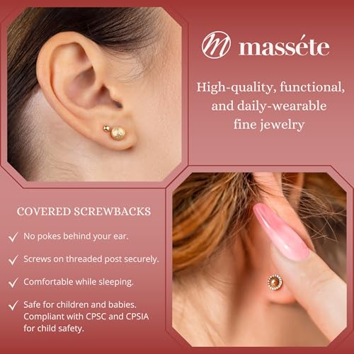 MASSETE 14k Gold Ball Stud Earrings Stardust Sparkle Effect Diamond Cut 6mm | Screwback | Nickel Free4