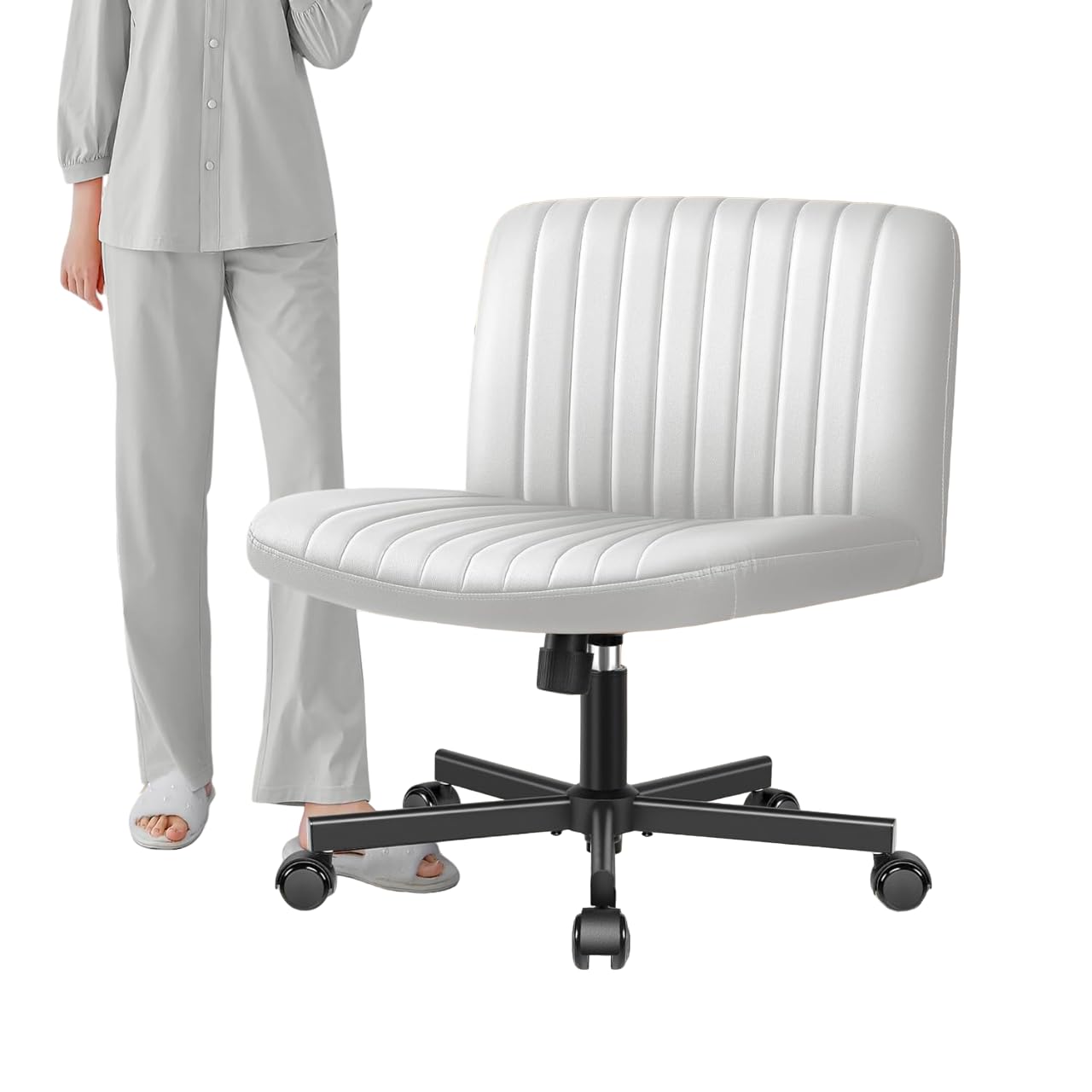 Reliable Arc PU Leather Criss Cross Chair with Wheels - Armless Office Chair - Adjustable Height, 360° Swivel & Rocking Chair Function - Comfy Desk Chair (Grey)