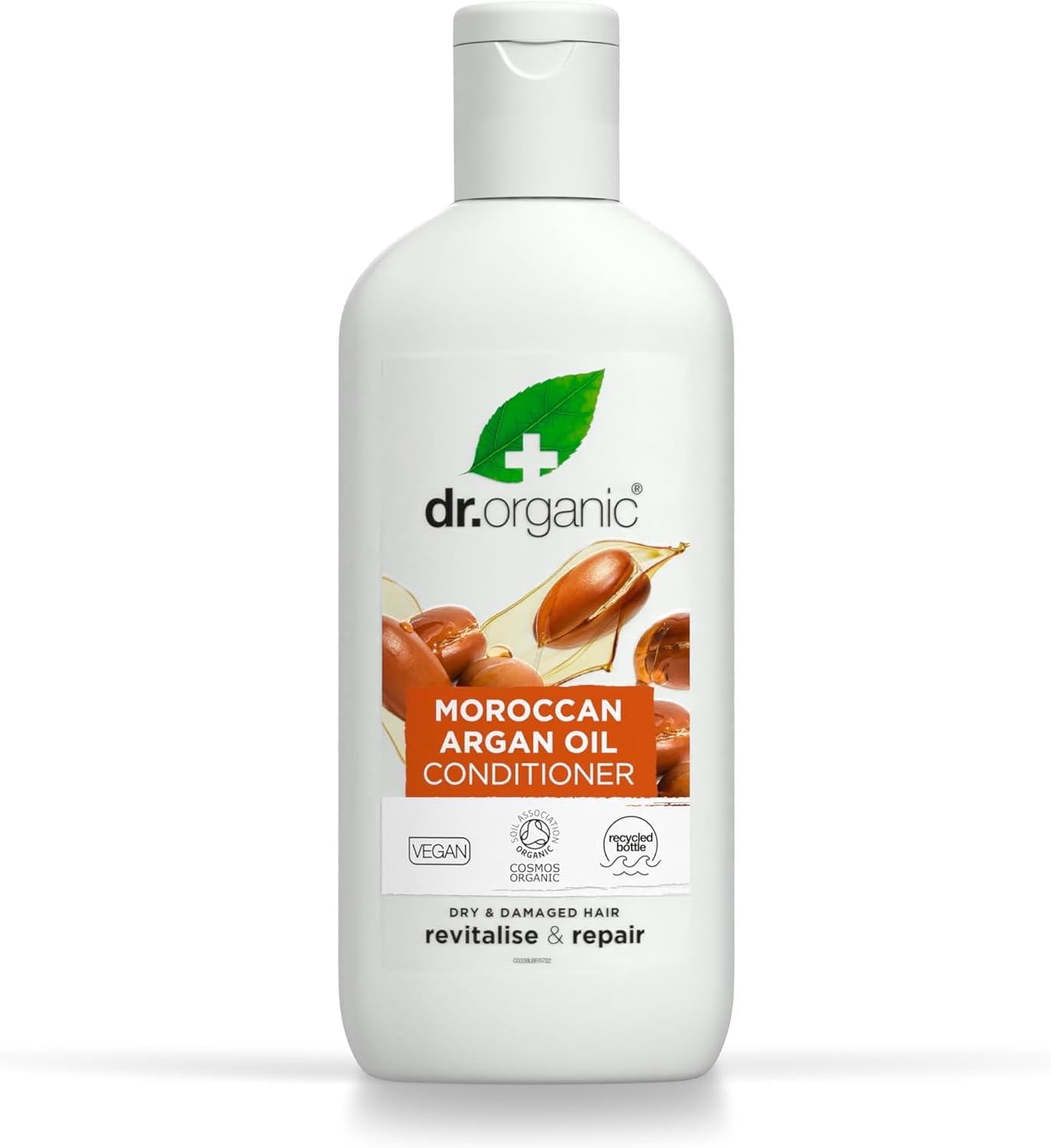 Dr Organic Moroccan Argan Oil Conditioner, Revitalising, Natural, Vegan, Cruelty-Free, Paraben & SLS-Free, Recyclable & Recycled Ocean Bound Plastic, Certified Organic, 265ml, Packaging may vary
