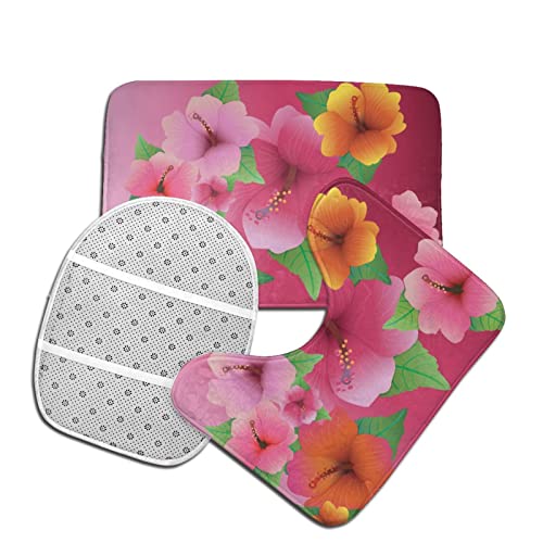 DIRYKILP Badematte + Konturmatte + Toilettendeckelbezug, Kunst Schöne Blumen 3 Stück Badematten Set, mit rutschfester Klebeunterseite – Bild 5