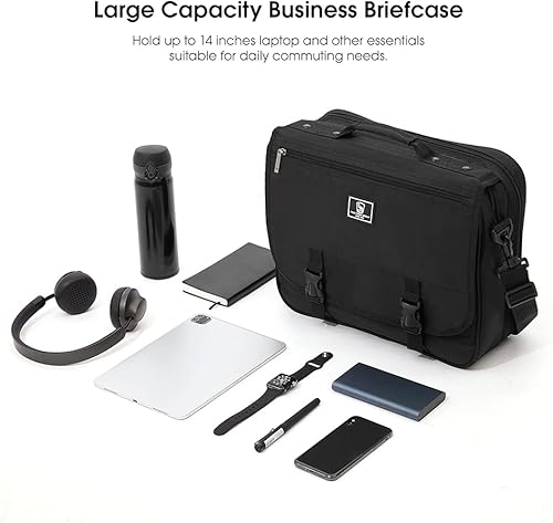 Miniatura 3 de OIWAS Maletín para portátil de 14 pulgadas, bolsa de mensajero para hombre, bolso cruzado para escuela, para niños, múltiples bolsillos, bolsa de