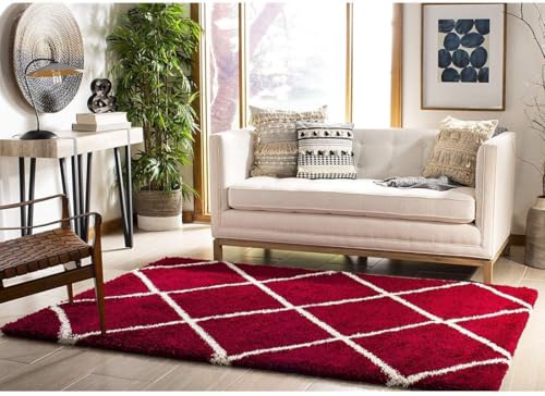 Image of Carpet for Living Room, Bedroom and Hall Handmade Microfiber Cozy Soft and Fluffy Shaggy Area Rug with 2 inch Thick Anti Skid Carpet [9x12 Feet Red Box]
